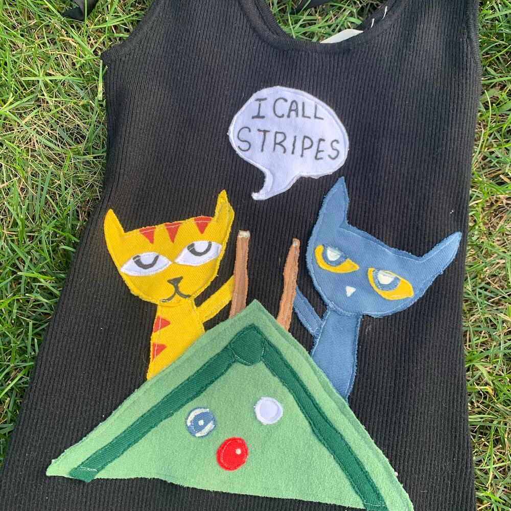 Custom Upcycled Pete the Cat “I Call Stripes” Pool Tank Top - Picture 2 of 5